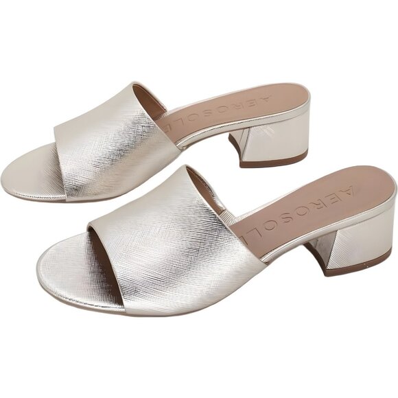 Aerosoles Como Gold Metallic Slide Sandals Block Heel Comfort Mules US 8M - Picture 2 of 6